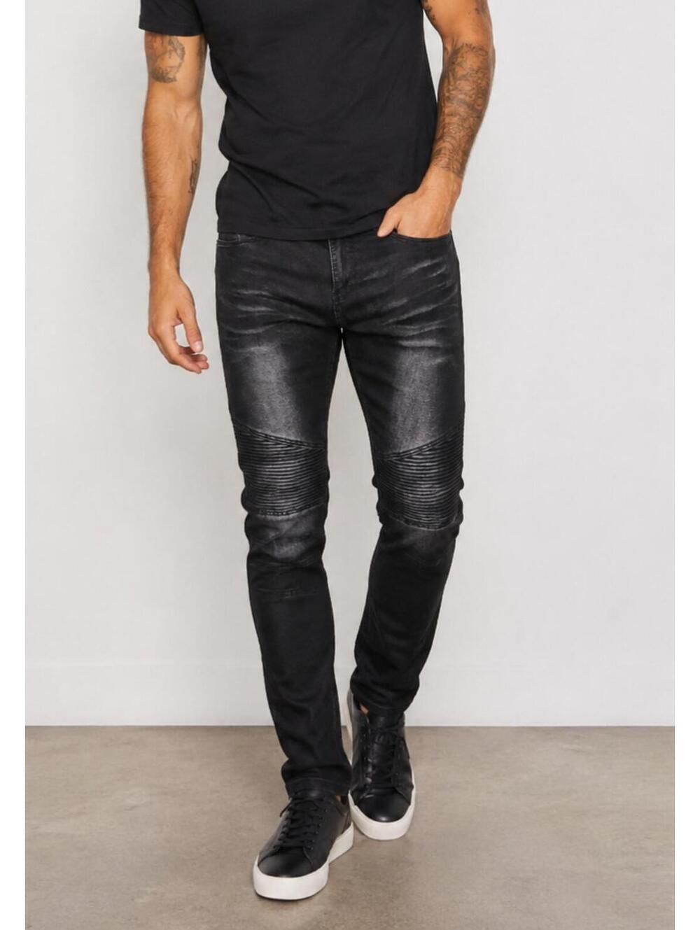 Buffalo David Bitton Black Moto Skinny Jeans Coated Stretch Biker Pants W36 L30